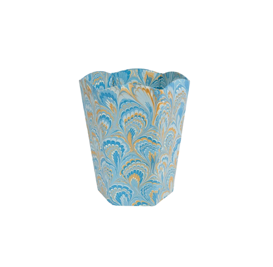 Marbled Scalloped Collapsible Basket - Blue/Gold