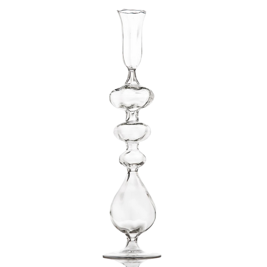 Clear Glass Candlestick w/ Large Ball at Base