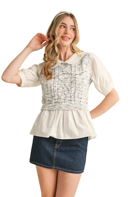 Mixed Media Cable Knit Top