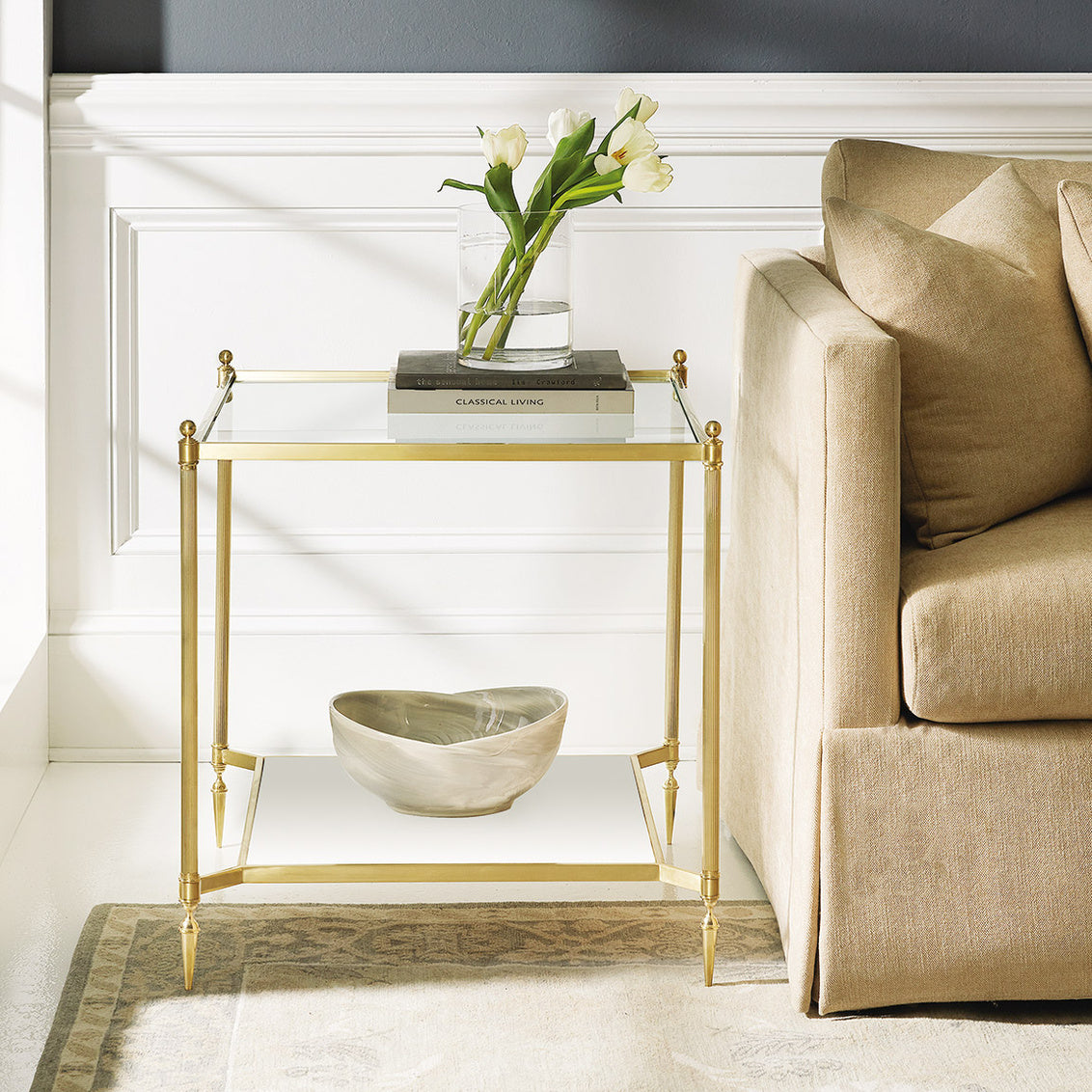 Square Pom End Table-Brass