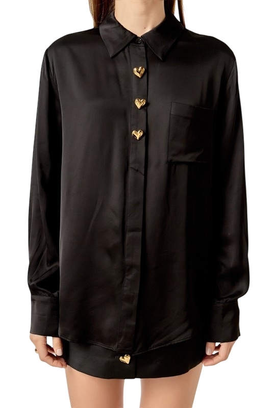 Heart Button Up Satin Shirt