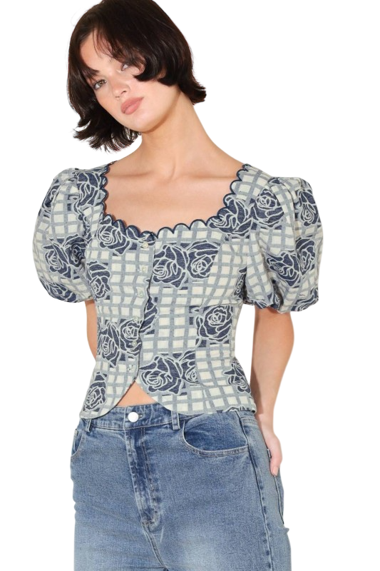 Rose Jacquard Scallop Top