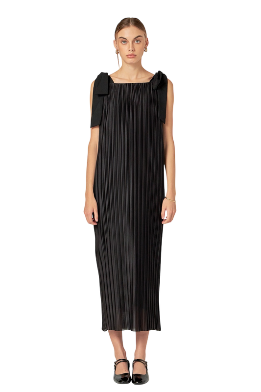 Bow Detailed Pleated Maxi Dress