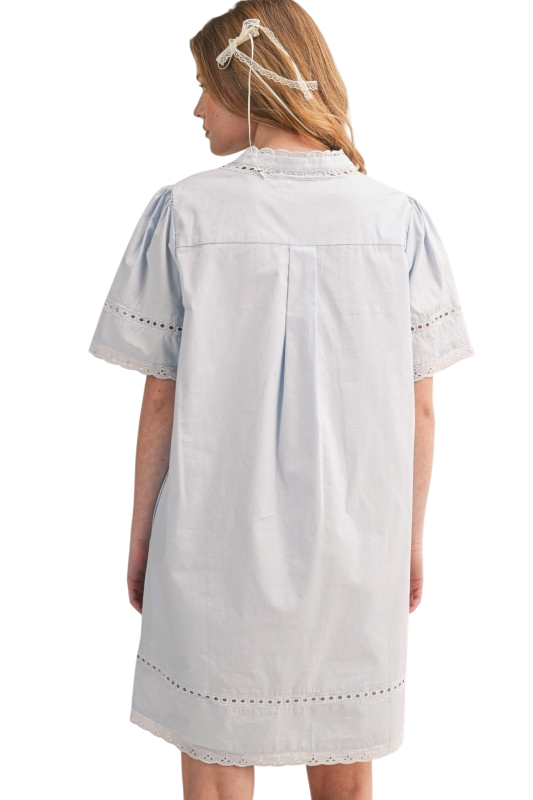 V-Neck Lace Trim Tunic in Sky