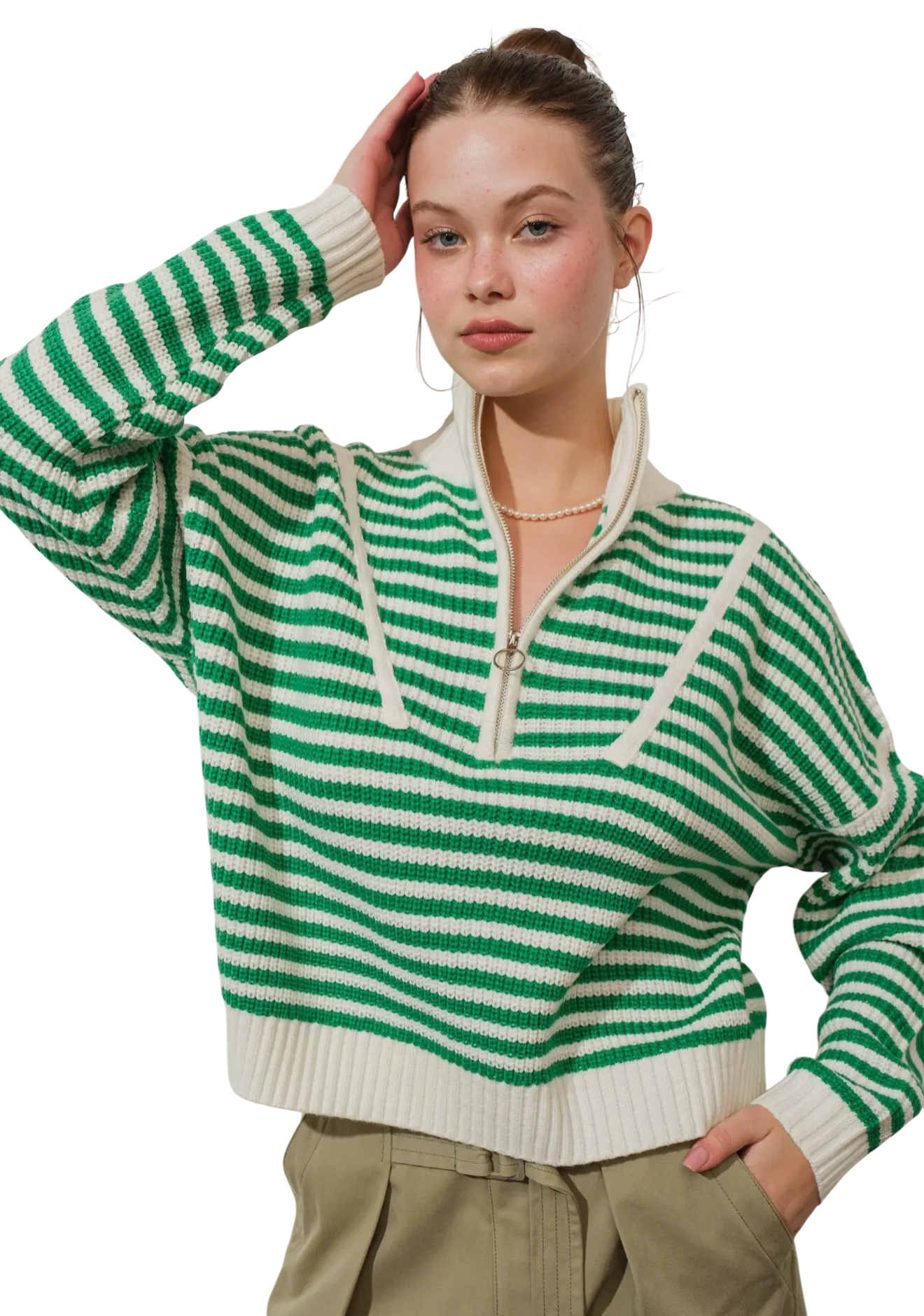 Half Zip Striped Sweater - Two Colors!