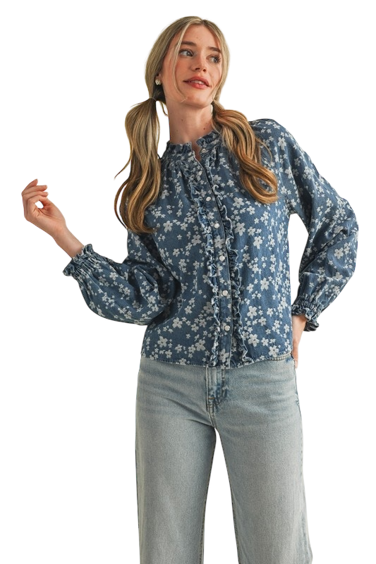 Floral Ruffle Button Down Top