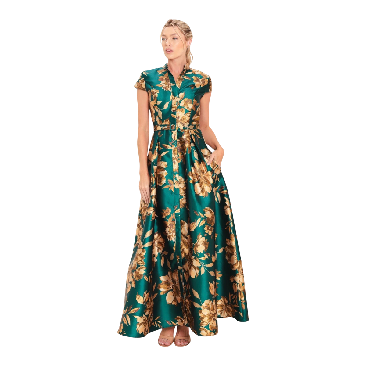 Cap Sleeve Jacquard Maxi Dress