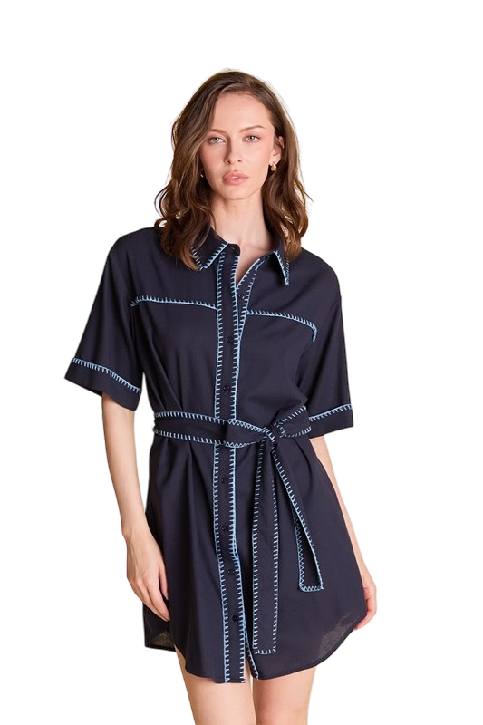 Stitch Detailed Shirt Mini Dress