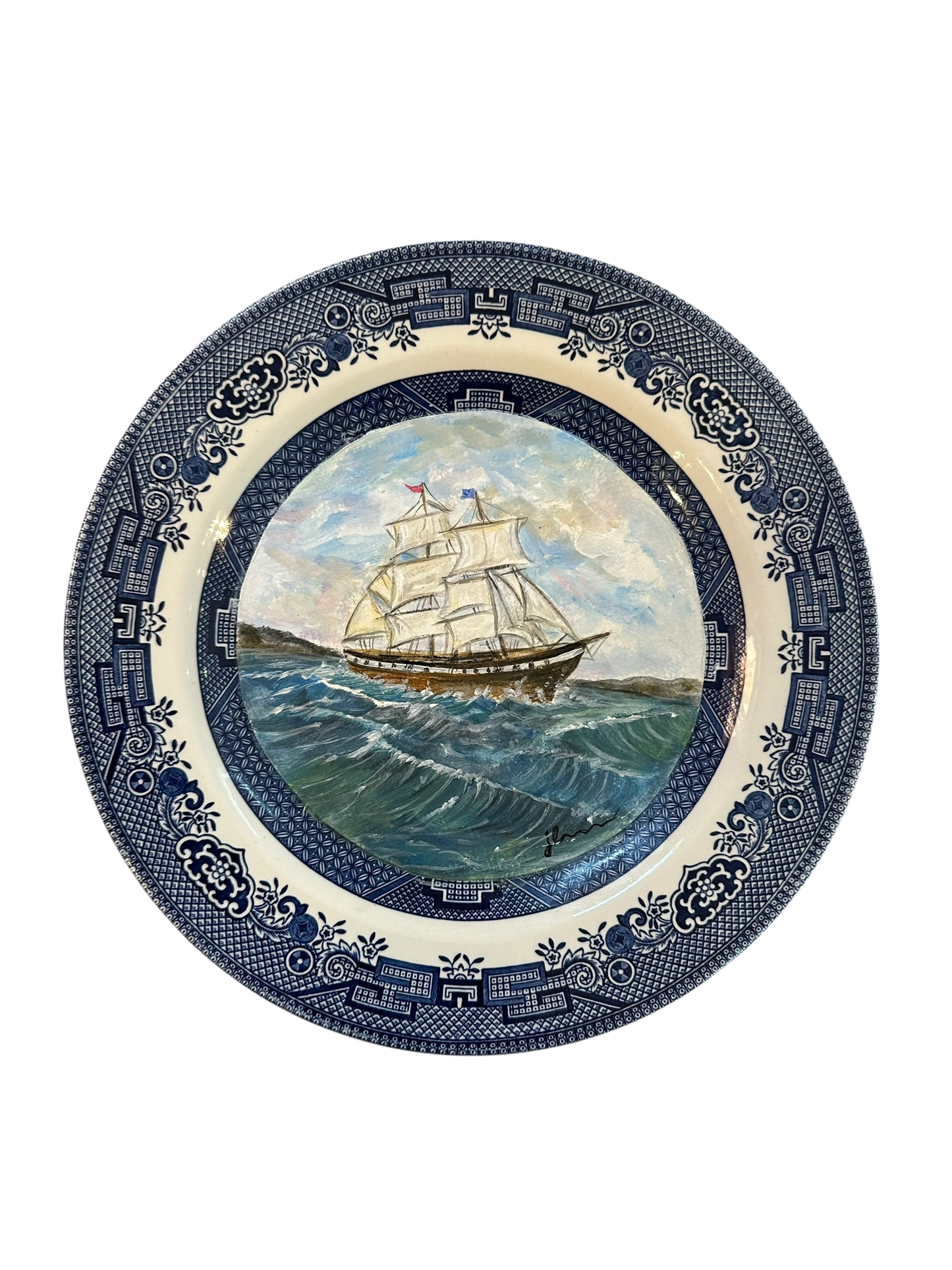 Jenn Leverett Art - 10” Sailboat Blue Willow