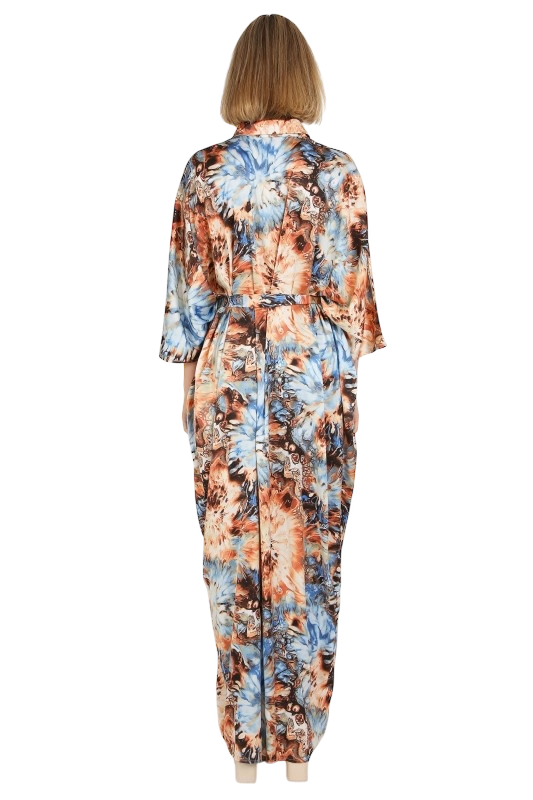 Tie Dye Print Belted Maxi Shirt Dress