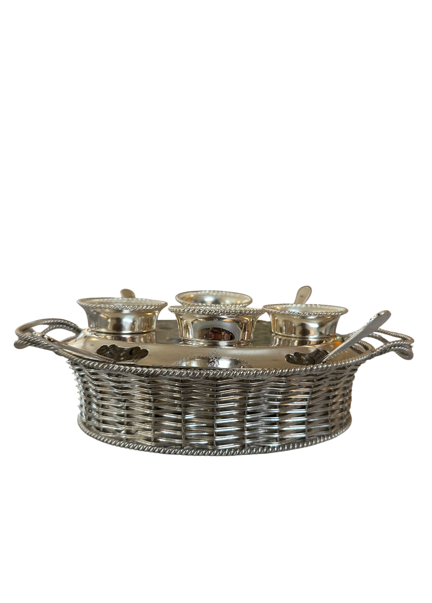 Wicker Egg Cruet English Silver Plate c. 1850