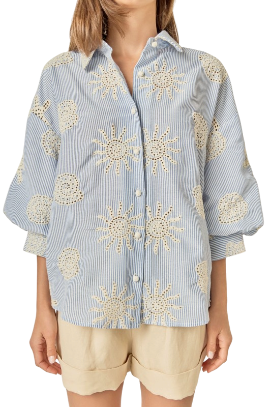 Blue Striped Embroidery Shirt