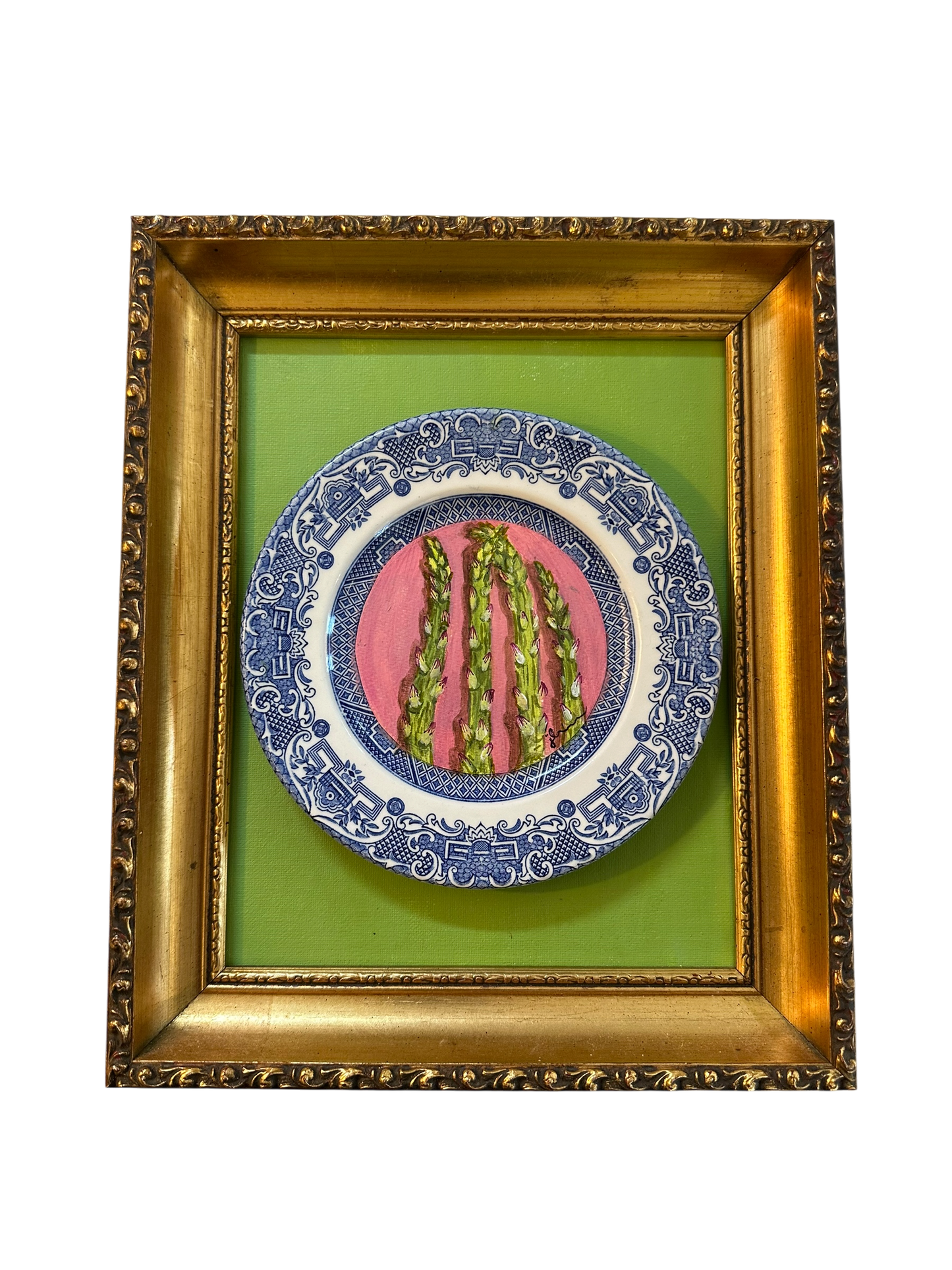 Jenn Leverett Art - Framed Asparagus on Blue Willow
