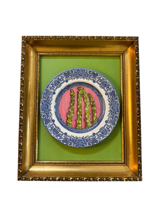 Jenn Leverett Art - Framed Asparagus on Blue Willow