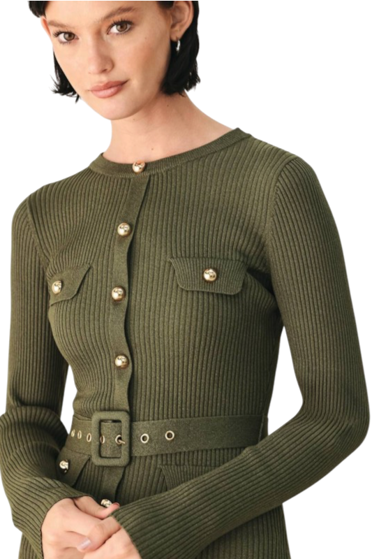 Olive Knit Midi Dress