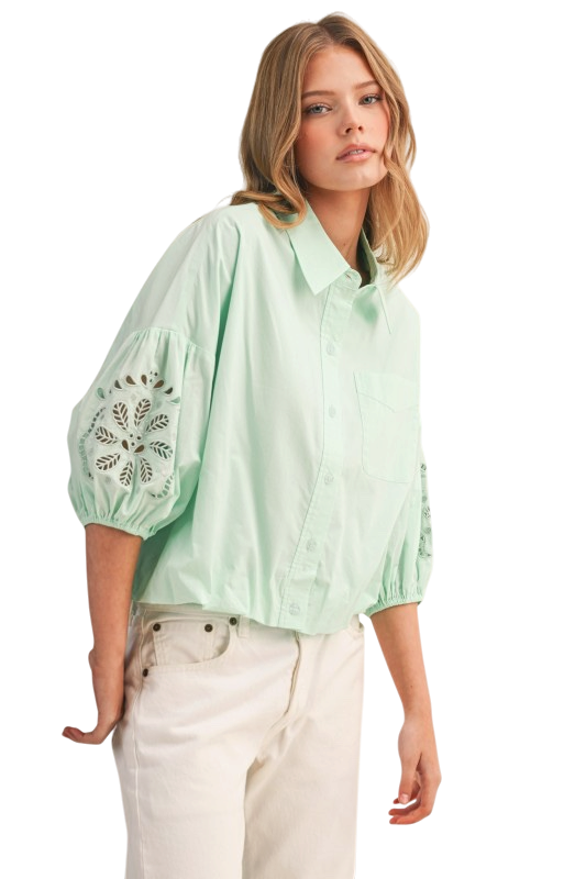Embroidered Bubble Sleeve Top