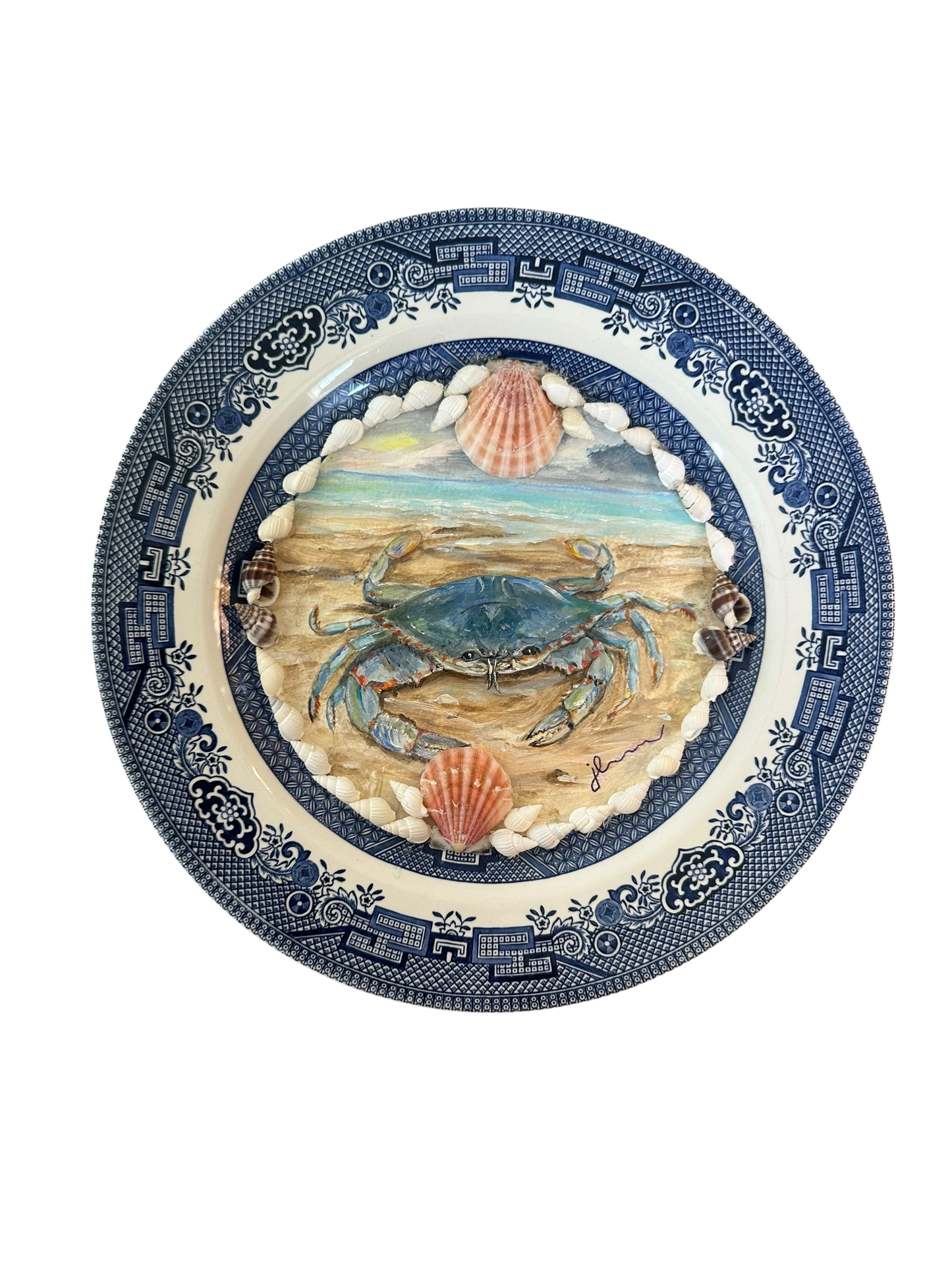 Jenn Leverett Art - Blue Crab on Blue Willow