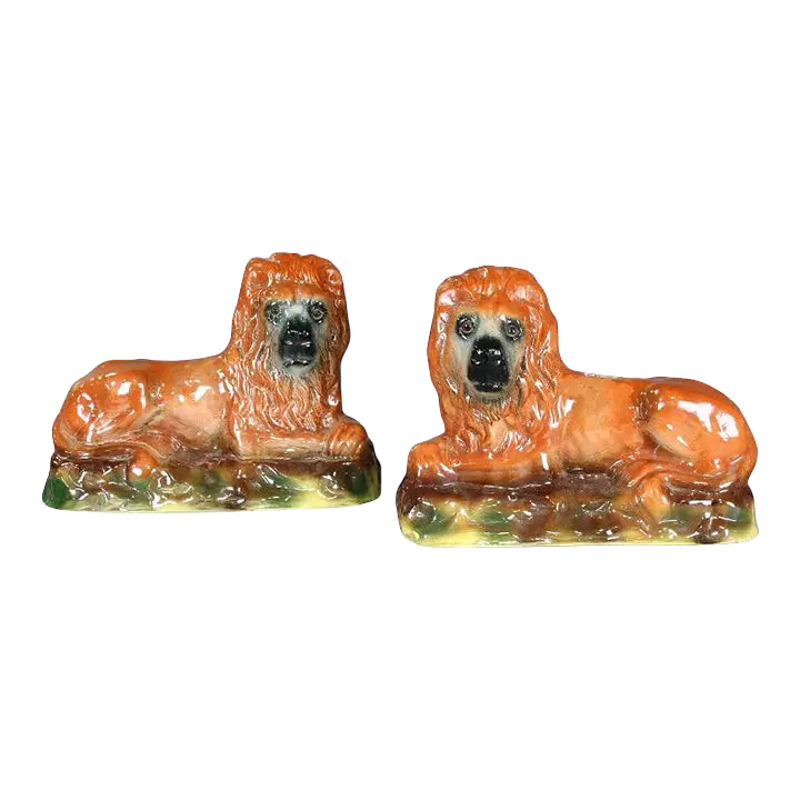 Antique Scottish Bonness Recumbent Lions - A Pair
