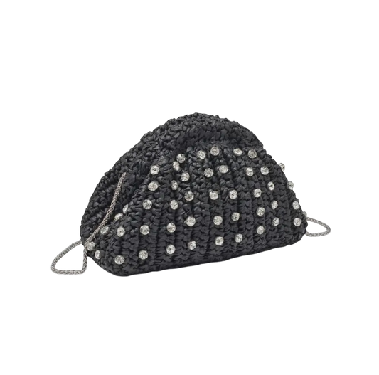 Black Raffia Clutch w/ Stones