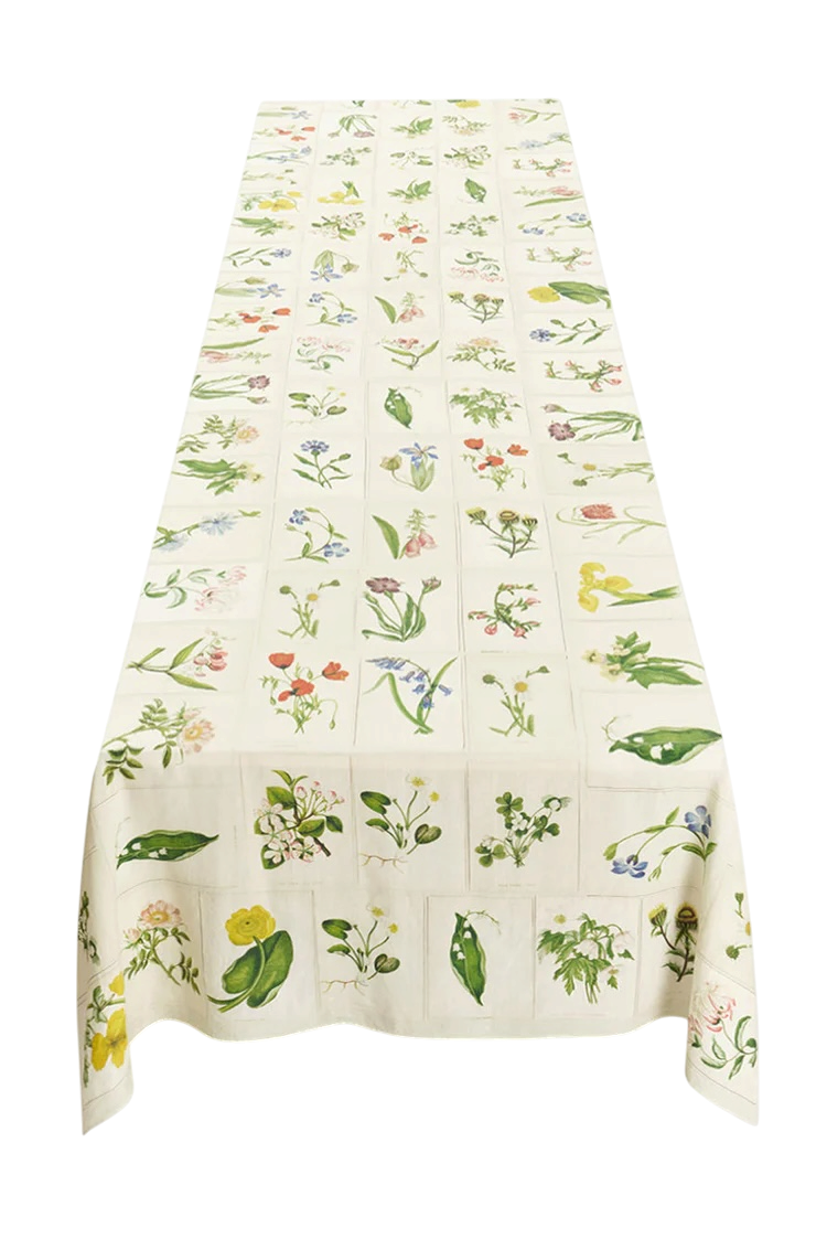 S&B x John Derian Botanical Tiles Linen Tablecloth
