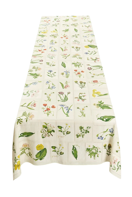 S&B x John Derian Botanical Tiles Linen Tablecloth