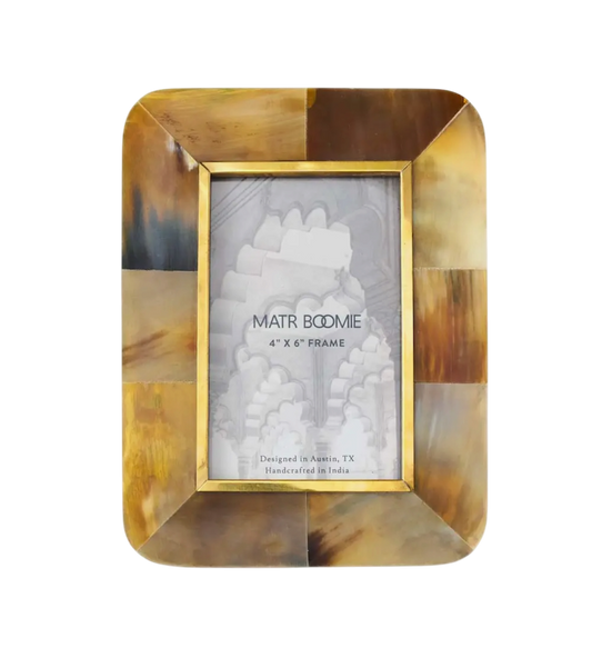 4 x 6 Rounded Picture Frame - Horn / Brass Inlay
