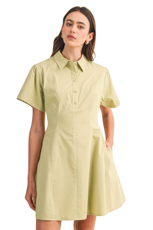 Fit & Flare Short Sleeve Mini - Moss