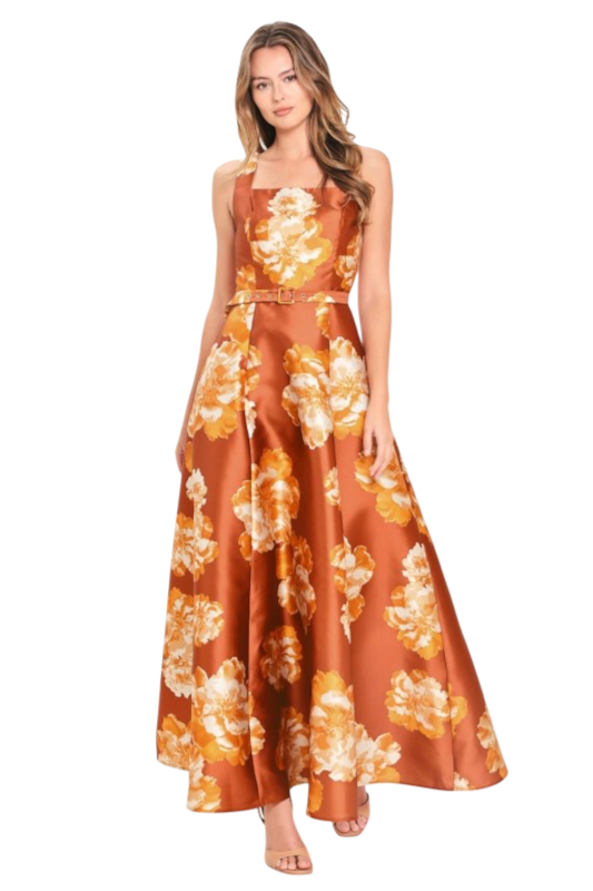 Rust Floral Jacquard Maxi