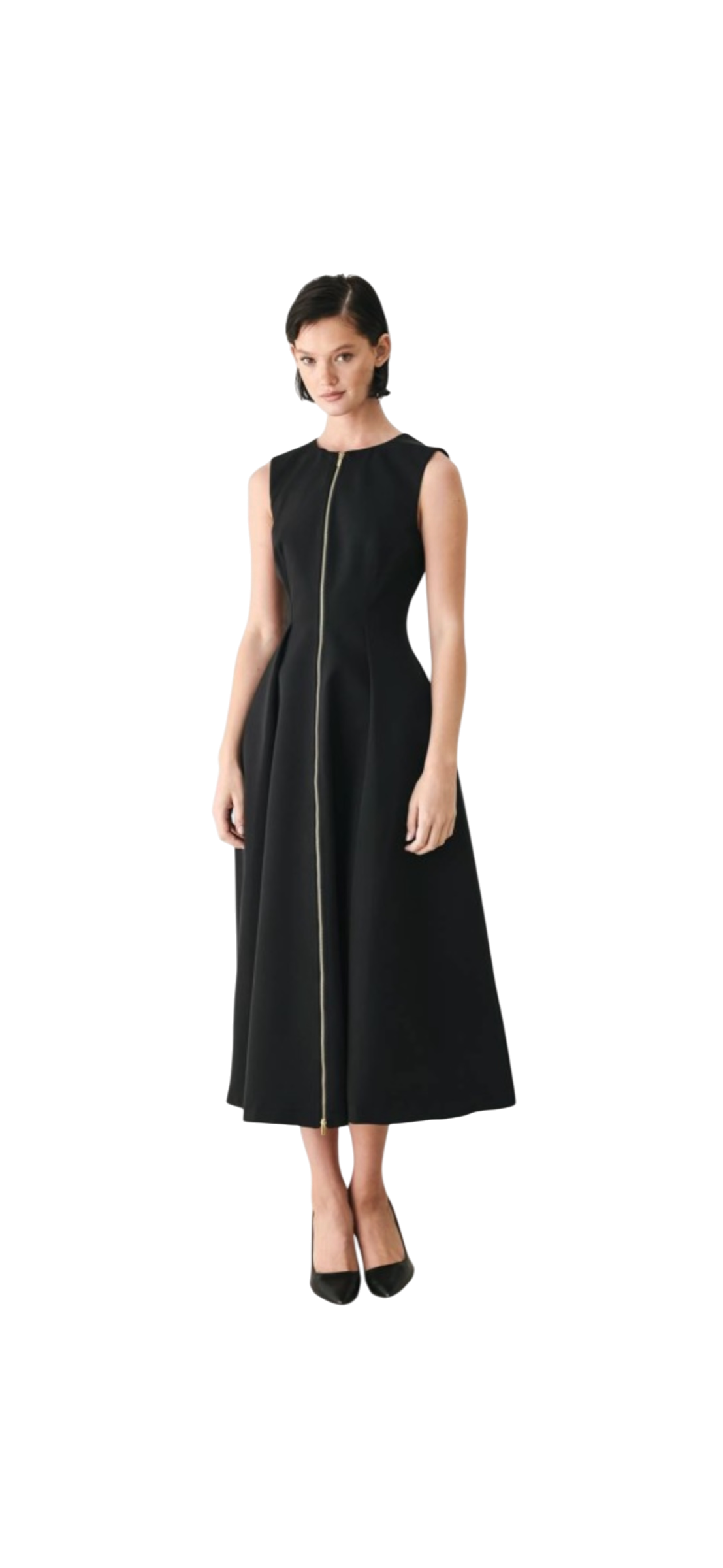Zip Front Midi Dress - Black