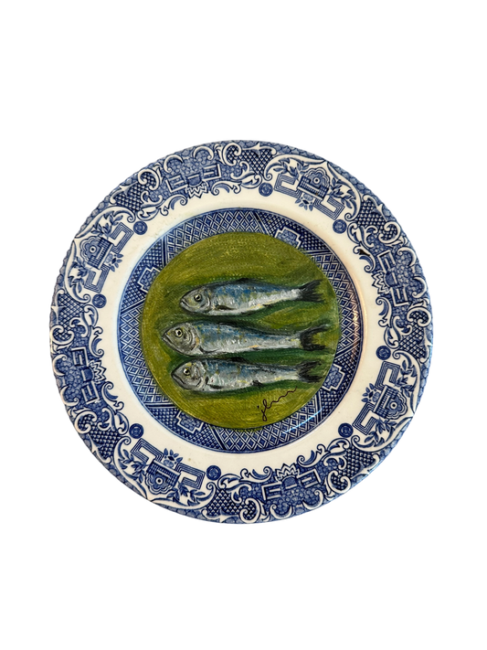 Jenn Leverett Art - Sardines on Blue Willow