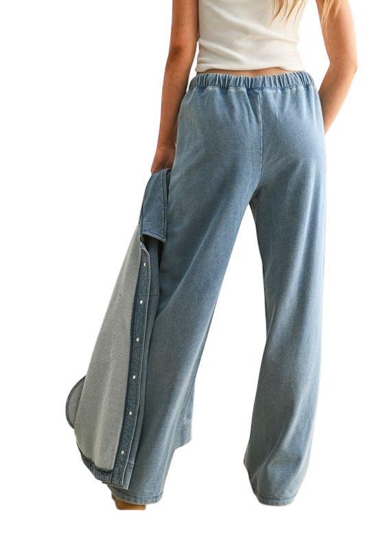 Washed Denim Drawstring Pants