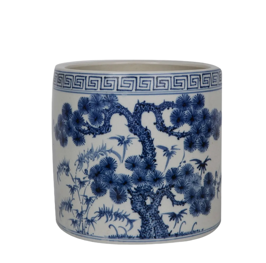 Blue & White Pine Tree Greek Ley Cache Pot