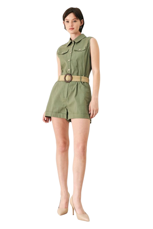 Olive Belted Romper
