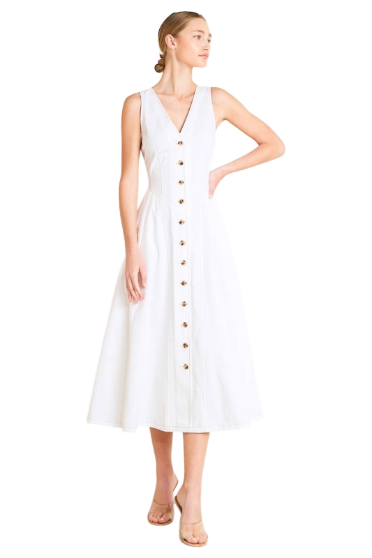 Solid Button Down Midi in White