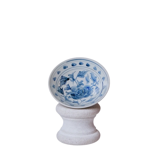 Blue & White Peony Conical Bowl