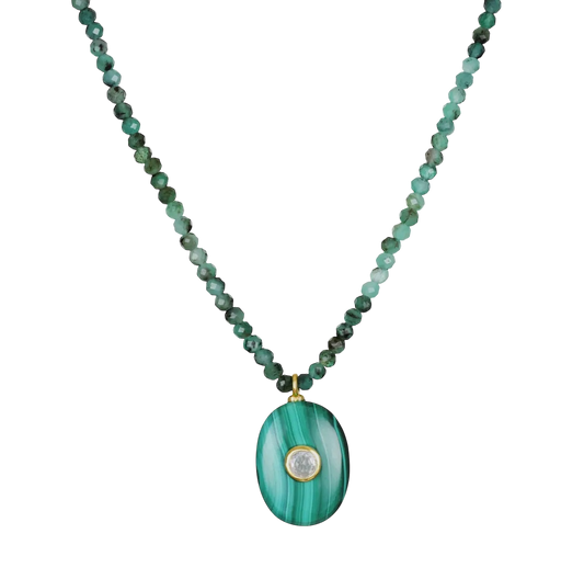 Triple Gemstone Beaded Choker-Malachite, Emerald & Topaz