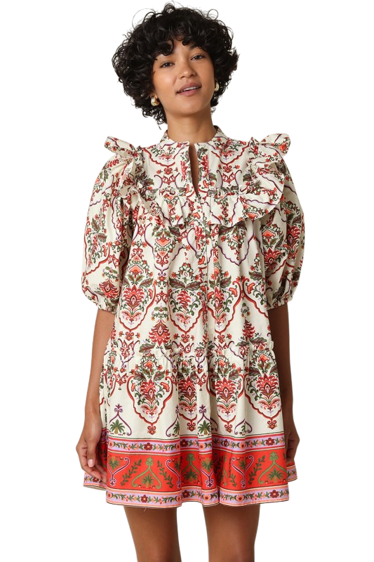 Paisley Ruffle Mini Dress