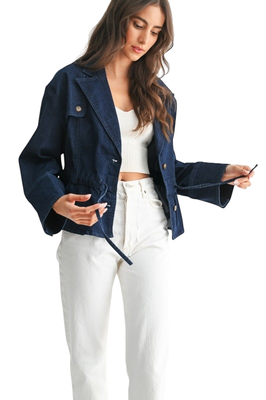 Cinch Waist Dark Wash Denim Jacket