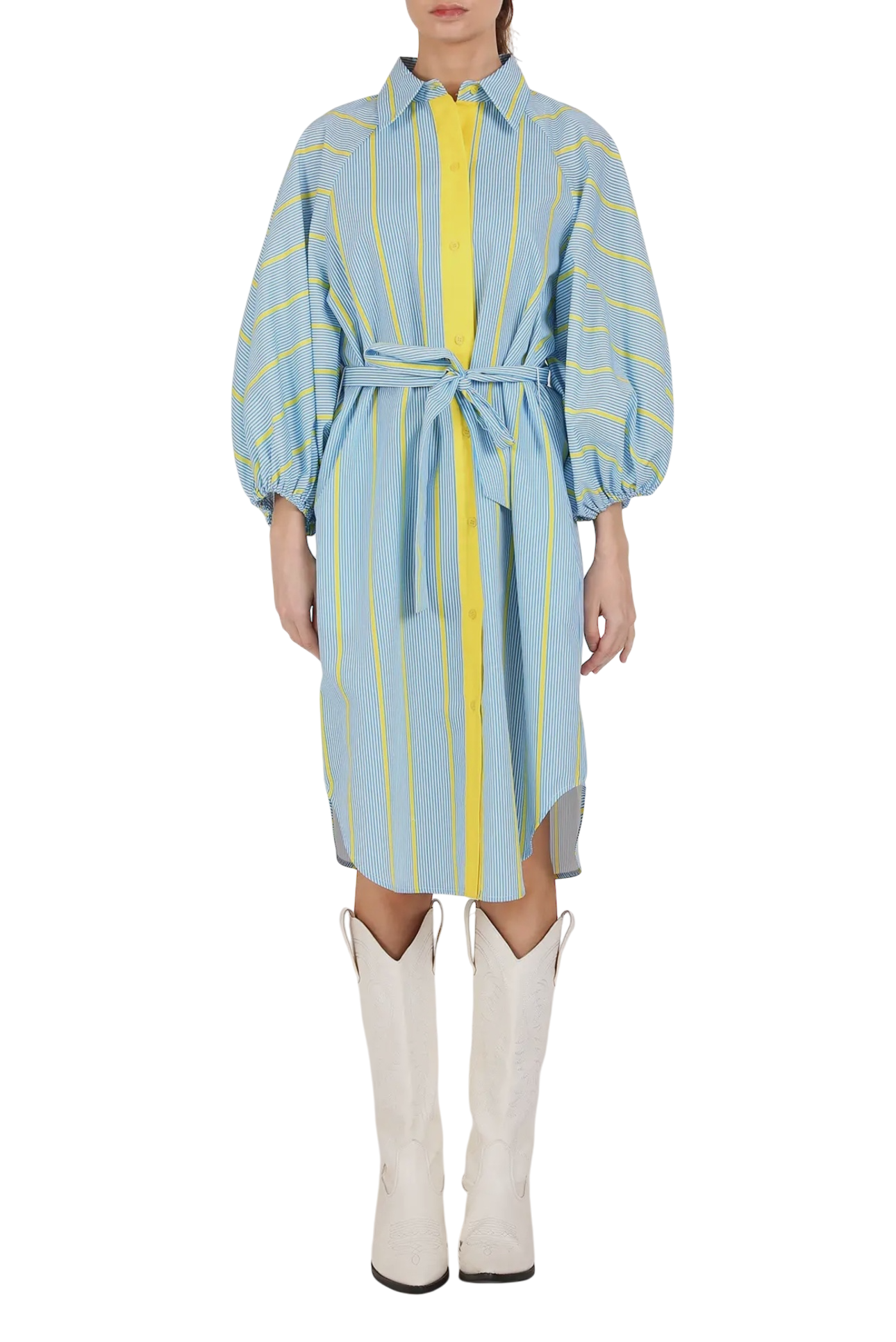 Striped Contrast Belted Shirt Dress
