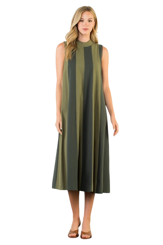 Olive Colorblock Tie-Back Midi