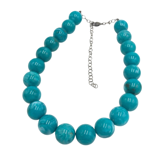 Deep Aqua Blue Marbled Beaded Necklace