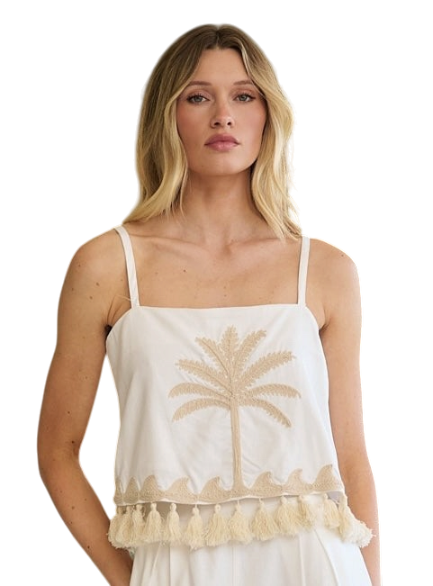 Palm Tassel Trim Crop Top