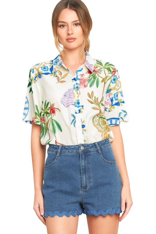 Multicolor Print Button Up