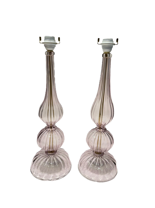 Pair of Baluster Murano Lamps in Lilac