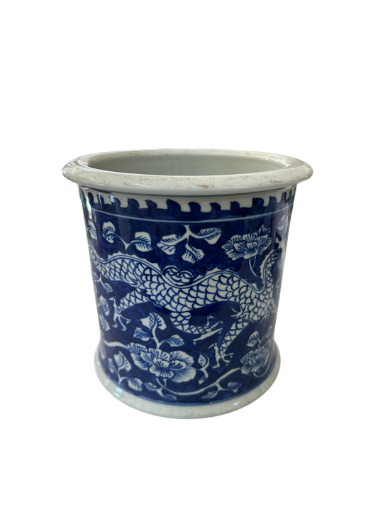 Blue & White Dragon Rolled Rim Cache Pot