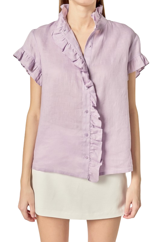 Linen Ruffle Shirt - Lilac