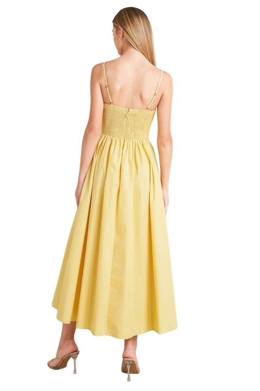 Yellow Ruched Midi Dress