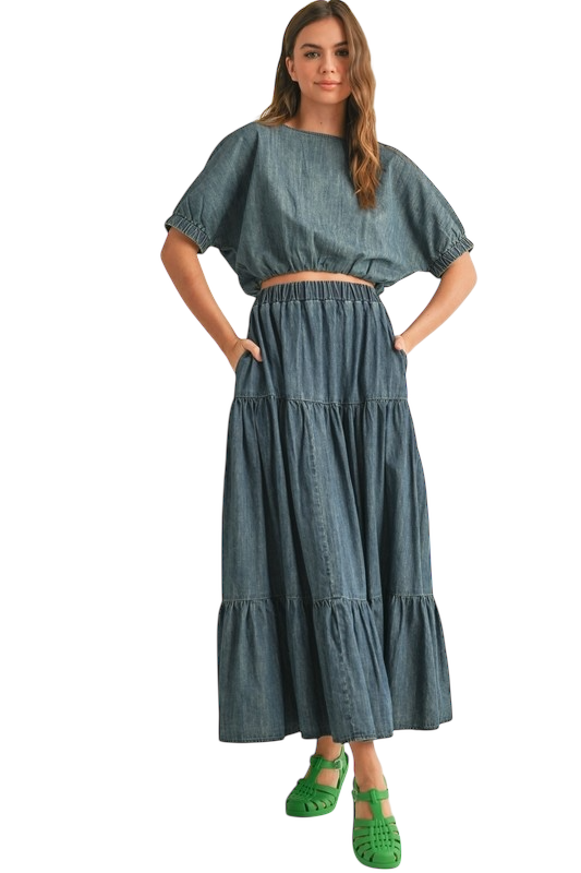 Tiered Denim Skirt