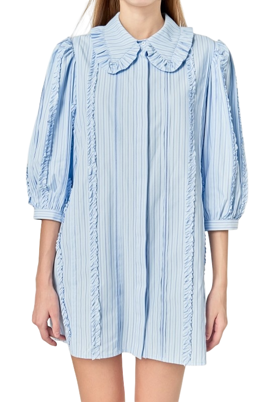 Pintuck And Ruffle Detail Shirt Dress