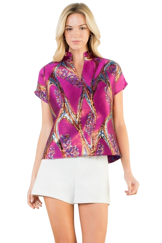 Abstract Magenta Jacquard Top